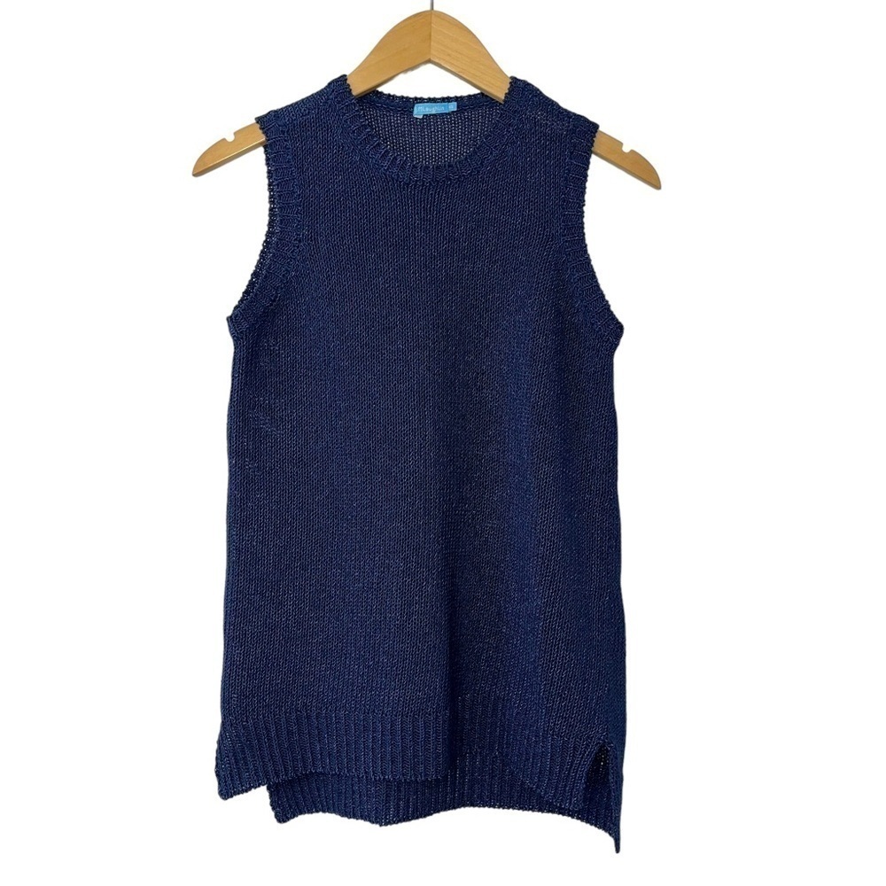 J.McLaughlin Sleeveless Sweater Vest Navy Blue w/Shimmer Cotton-Blend Size XS
